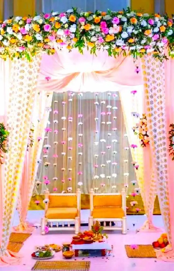 The heart mandapa is a place where there will be an exchange of vows and garlands